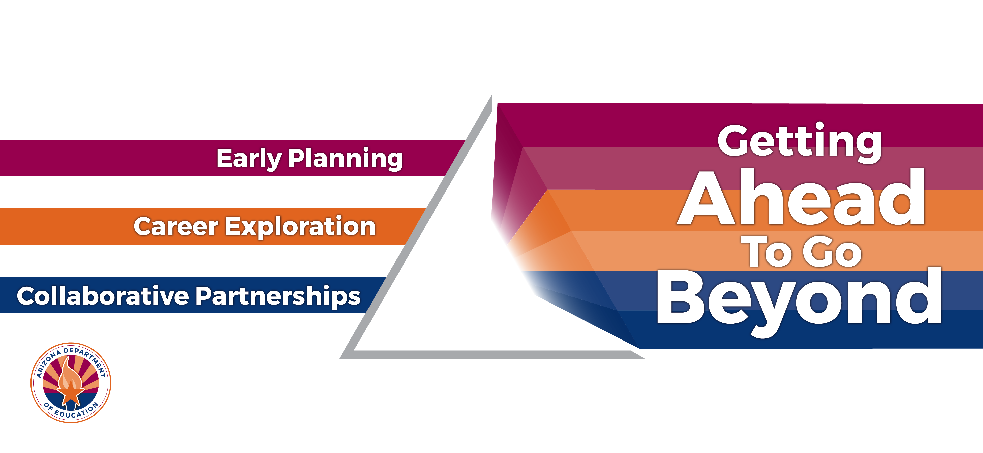 Getting Ahead to go Beyond logo A colorful pyramid with white text